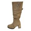 Suede Vintage Two Wear Fold High Heel Pile Boots Long Boots Thick Heel Brown Maillard Western Knight Boots