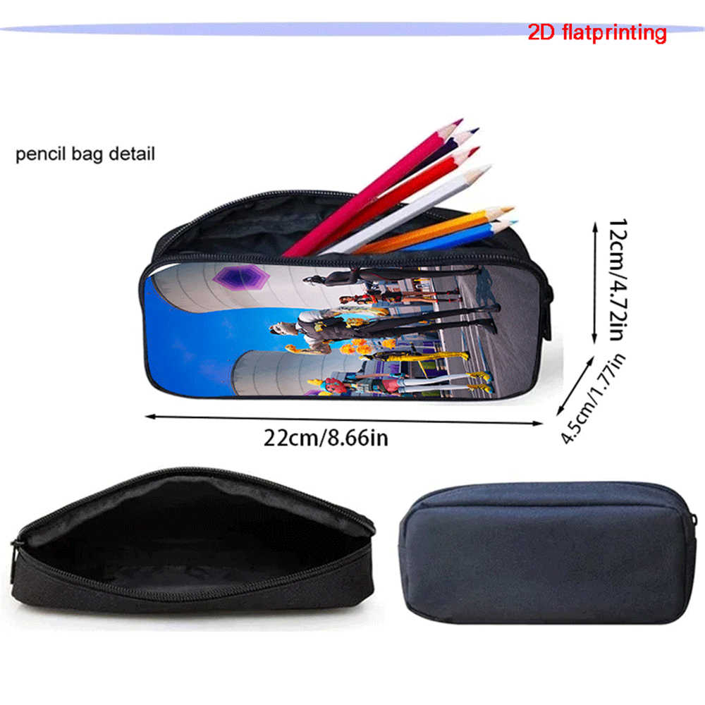 Lightweight Fortnite Cartoon 2Pcs Combo, Backpack and Pencil Case, Unisex Kids Aged 6-14 Portable School Kit