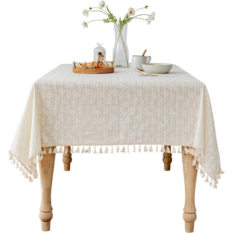 Korean Daisy Tassels Cotton Tablecloth,Tea Table Decoration,Rectangle Table Cover For Kitchen Wedding Dining Room