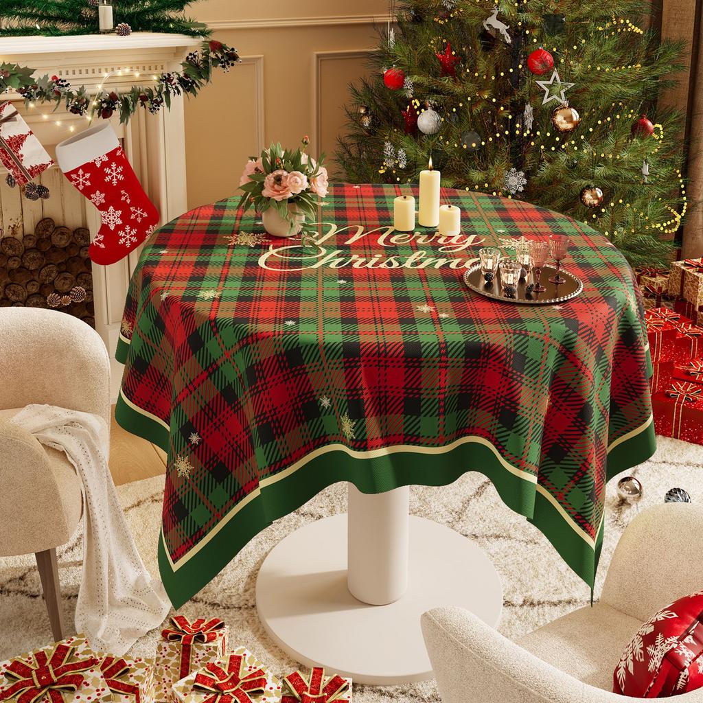 Christmas New Year Decor Round Tablecloth Waterproof Heat Resistant Washable Table Cover