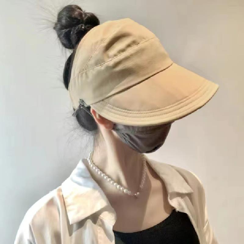 Summer Wide Brim Sunhat Women Sun Hats Foldable Adjustable Outdoor Beach Bucket Hat UV Protection Visors Fisherman Ponytail Caps