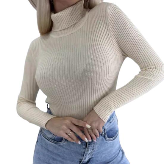 

Женский свитер с высоким воротником, эластичная дышащая ткань, однотонный трикотажный пуловер, ленивый стиль, длинный рукав, облегающий свитер M абрикосовый