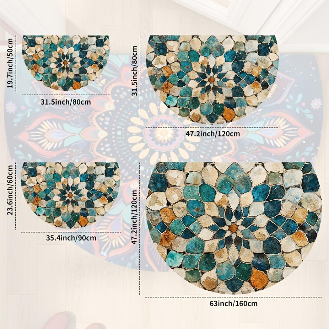 

VIKAMA Faux Tile Floral Carpet Recycled Green Doormat Semicircular Fan-Shaped Welcome Mat Rug For Bedroom Carpet For Live Room 40X60CM (1.3X2FT