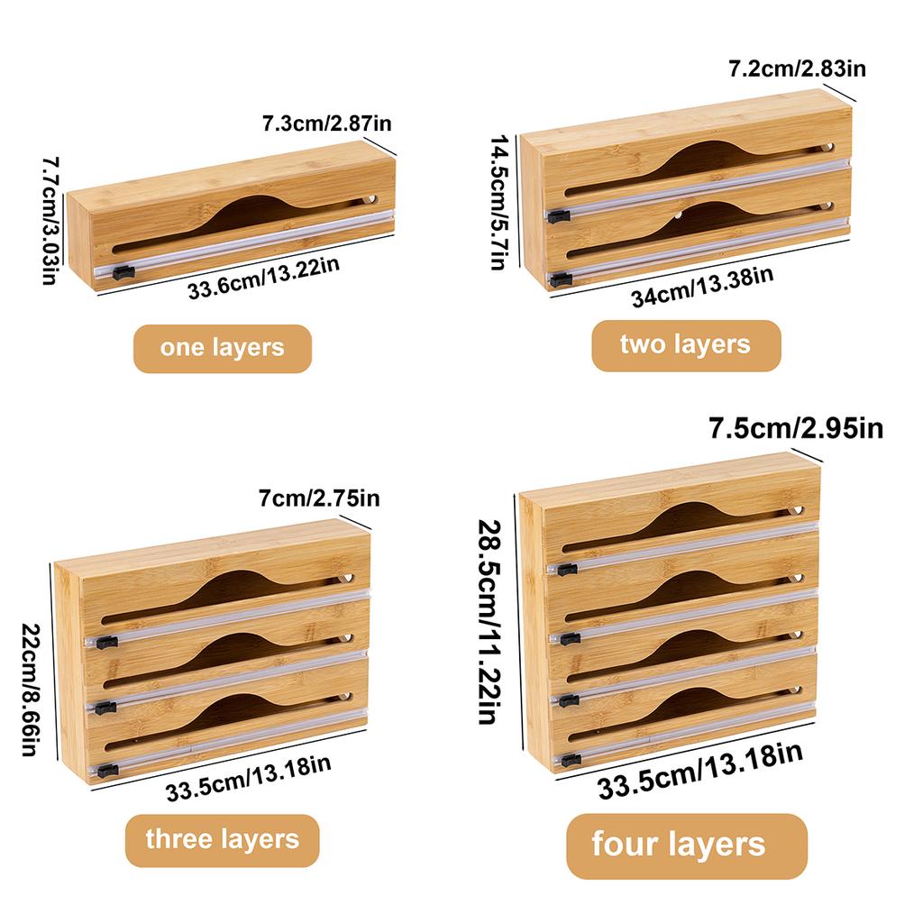 1Pc Kitchen Wrap Dispenser With Foil And Cling Film Cutter Box Bamboo Fresh Bag Cutting Holder Trash Bag And Plastic Bag Wooden St