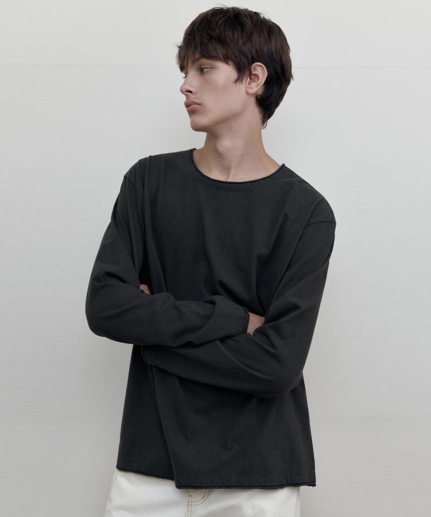 WEDNESDAY OASIS Raw Edge Long Sleeve T-Shirt_Black(Wb6Tp54)