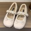 Autumn Warm Plush Mary Jane Shoes Women Sweet Bow Decorate Low Heel Pumps Cozy Soft Sole Non-slip Designer Shoe Zapatos De Mujer