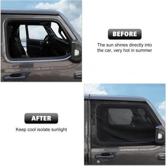 Front Window Sun Shade Covers Elasticized Breathable Mesh Car Side Window Screens Net UV Protection Sunshade for Jeep Wrangler TJ JK JL & Gladiator
