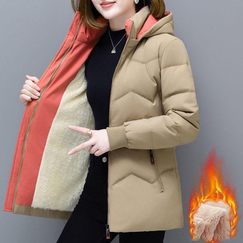 

Women Winter Hooded Parka Long Jacket Fashion Zipper Pockets Design Windproof Casual Outwear Elegant Slim Warm Thick Female Coat S