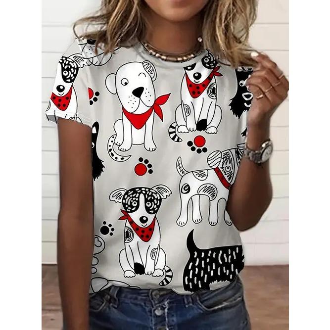 Summer Round Neck 3D Animal Print Top Fashionable Casual Short Sleeved Women's T-shirts