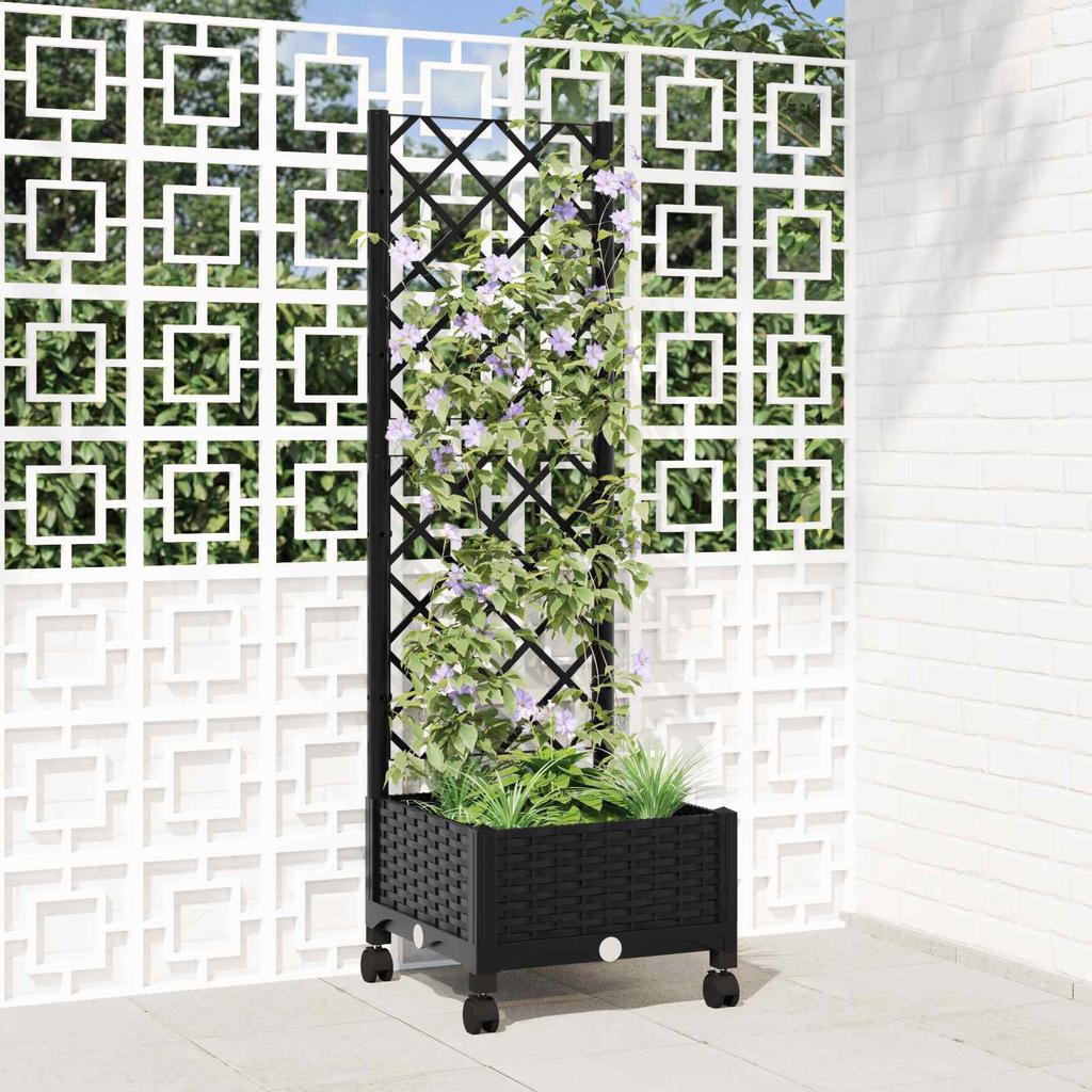 Planter with Trellis and Wheels Black 40 X 40 X 131.5 Cm