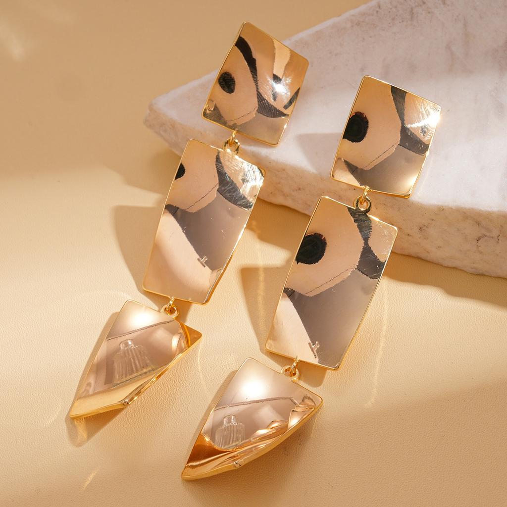 18k real gold electroplated smooth square twisted silver needle earrings personalized earrings.