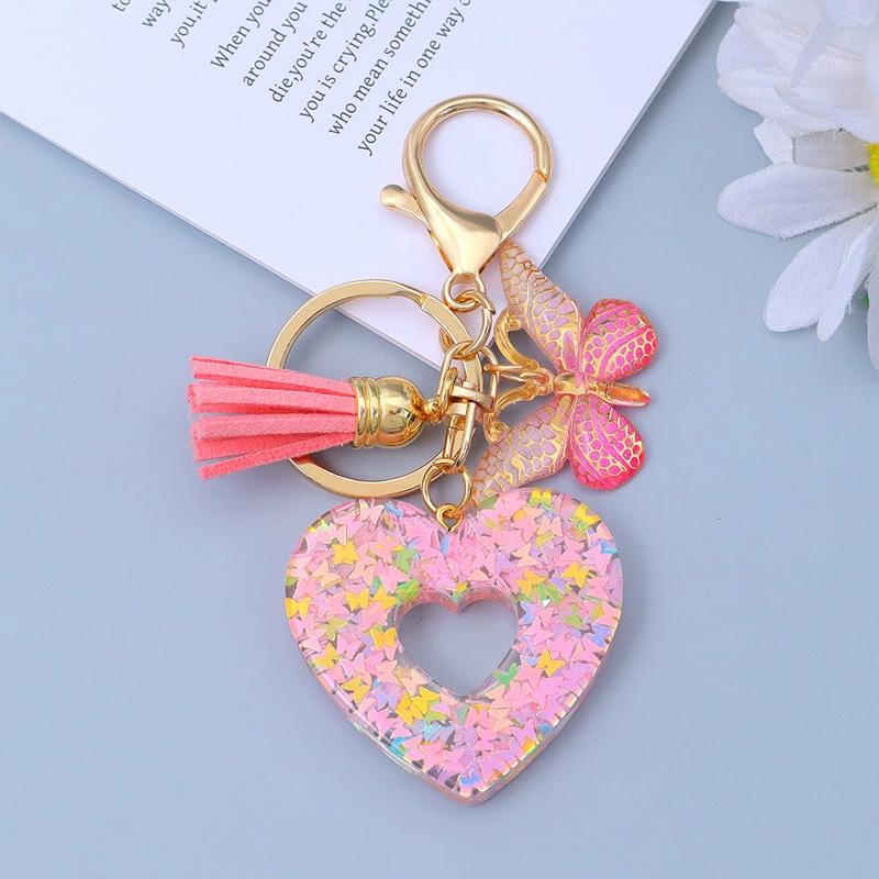 1PC Keyring Creative Butterfly Tassel for Wallet Handbag Love Heart Car Key Accessories Resin Keychain Crystal