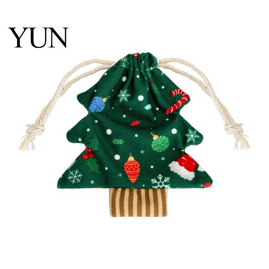 Large Small Storage Christmas Tree Shaped Gift Bags with Drawstring, Reusable Holiday Fabric Bags, Printed Winter Goodie Pouches for Present Wrapping,