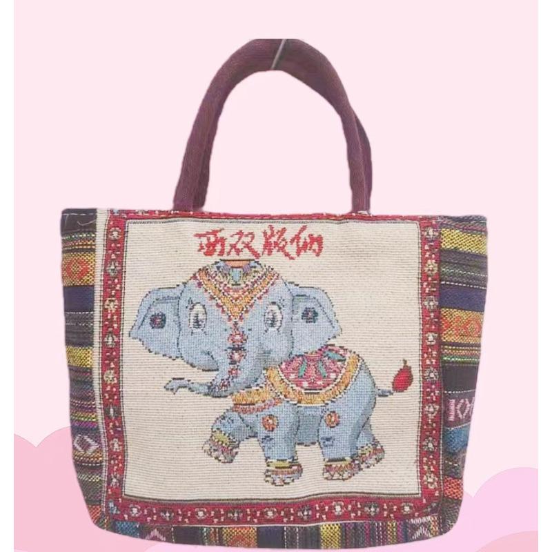 Canvas bag, women's large-capacity double-sided embroidered animal handbag, mommy bag, go shopping, handbag