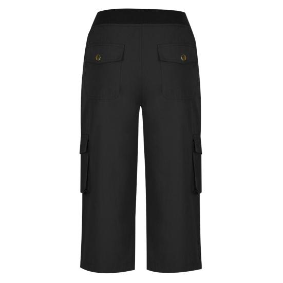 Women Cropped Pants Elastic Waist Adjustable Drawstring Hiking Cargo Pants with Multi