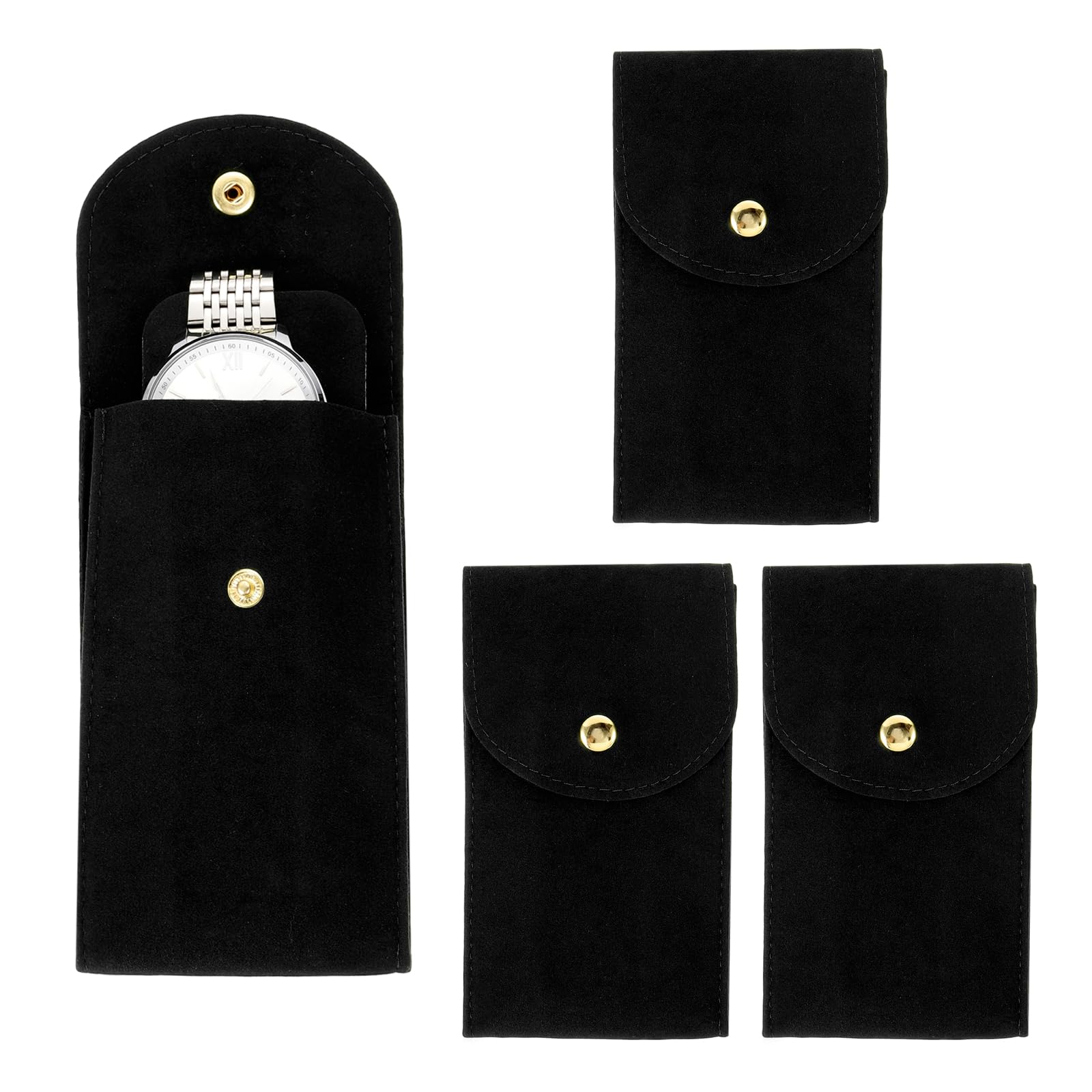 

PATIKIL Velvet Watch Pouch, Set of 4, Soft Velvet, Snap Button Closure, Jewelry & Watch Storage Case, Travel Use (Black, 13x7cm)