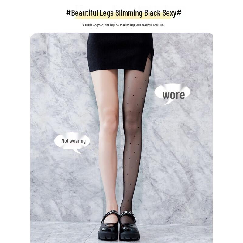 Langsha Women's Sheer Black Polka Dot Love Heart Pantyhose