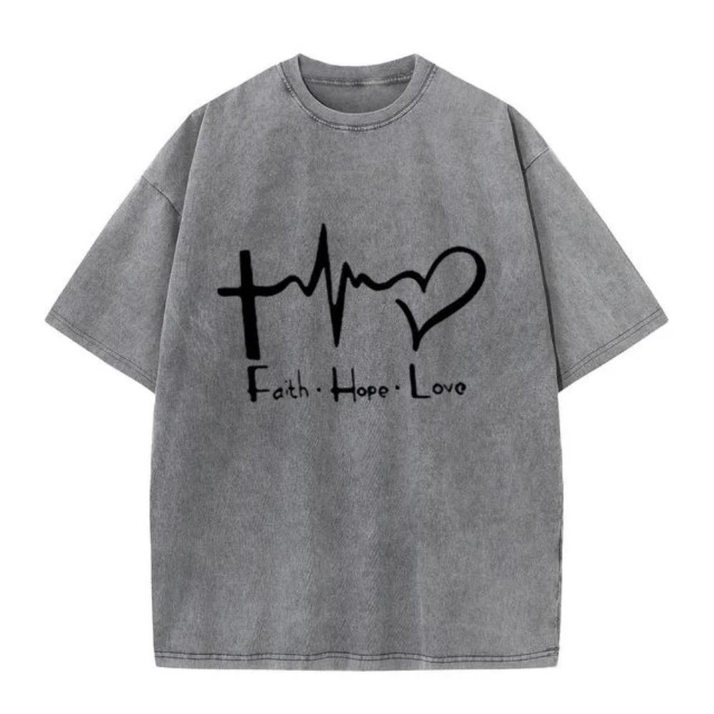 Men's Faith Hope Love Printed T-Shirt Cotton Short Sleeve Crew Neck Casual Loose Fit Big Size Summer Fashion Tees