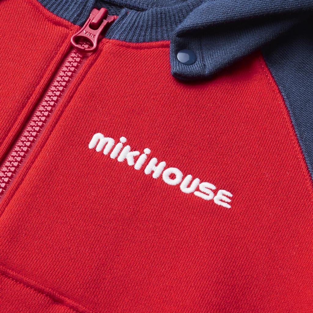Long Zip Made In Red X Navy [MIKI HOUSE] Parka, Sleeve, Logo, Up, Plain, Japan, Boys, Girls, Babies, Kids, Children's Clothes, 10-3729-491, 90cm,