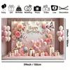 1pc Pink Theme Birthday Party Banner Polyester Material Multi-size Butterfly and Balloon Design Suitable for Birthday Partie