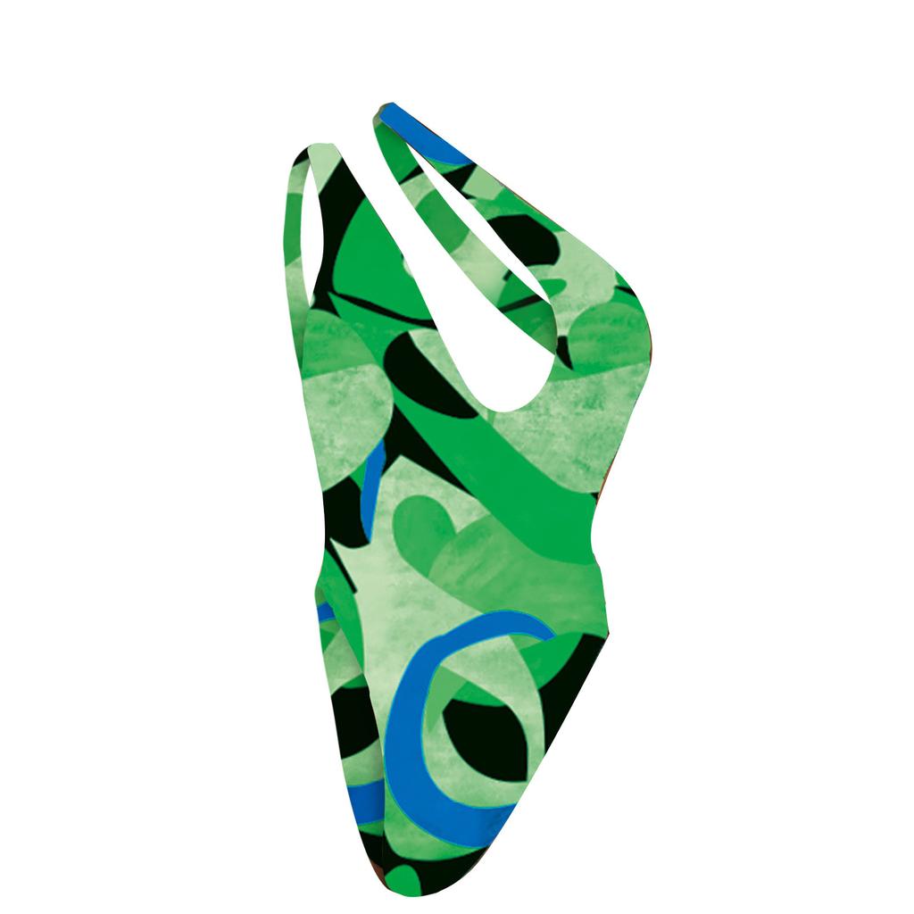 Damen Badeanzug Bikini Print Ärmellos Sexy Badeanzug