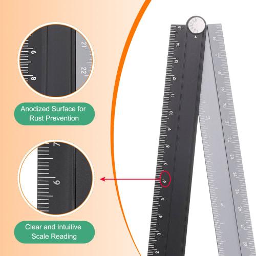 uxcell 30cm Folding Aluminum Alloy Ruler with Angle Line for Measuring Length and Angle, Metric, for Study, Classroom, Architectural Design, and Offic