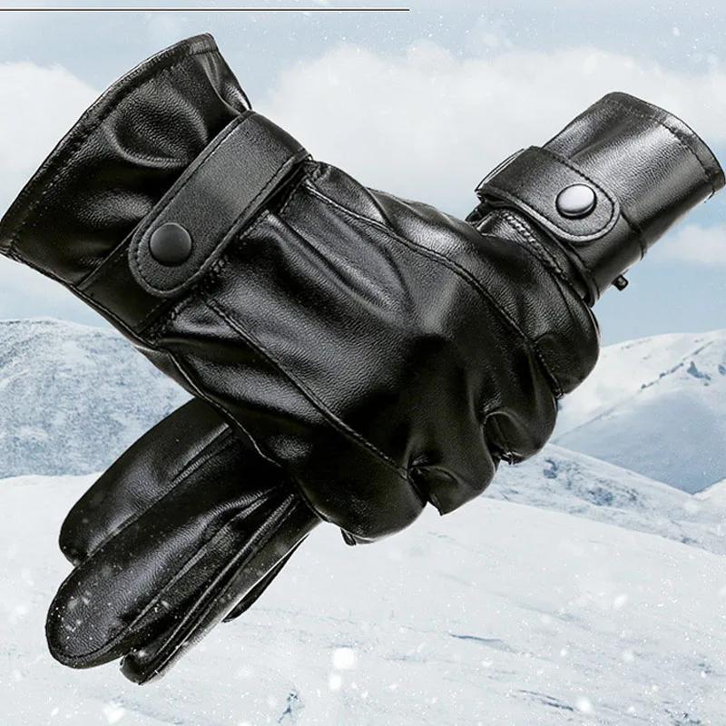 Men Women Leather Gloves Winter Screen Warm Thickened Plush Military Guantes Non-Slip Windproof Outdoor Knitted Riding Glove