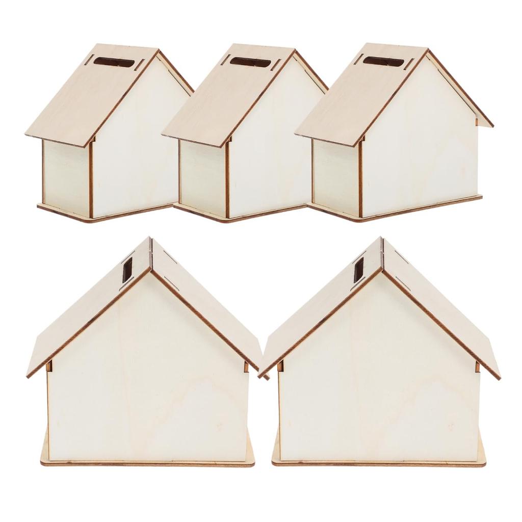 SEWACC Unpainted Wooden DIY Piggy Bank Set of Assembly Craft Handmade Kit for Kids to Cute Wooden Coin Birthday Kids Room Natural DIY Christmas 5,