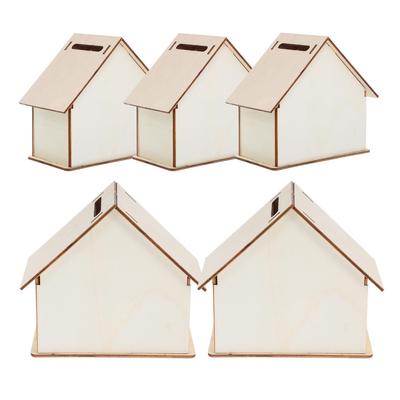 SEWACC Unpainted Wooden DIY Piggy Bank Set of Assembly Craft Handmade Kit for Kids To Cute Wooden Coin Birthday Kids Room Natural DIY Christmas 5,