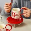Czerwony Festiwalowy Kubek w Stylu Chińskim Prezent Ślubny Pamiątka Pudełko na Prezent Kubek Ceramiczny z Talerzykiem i Łyżeczką
