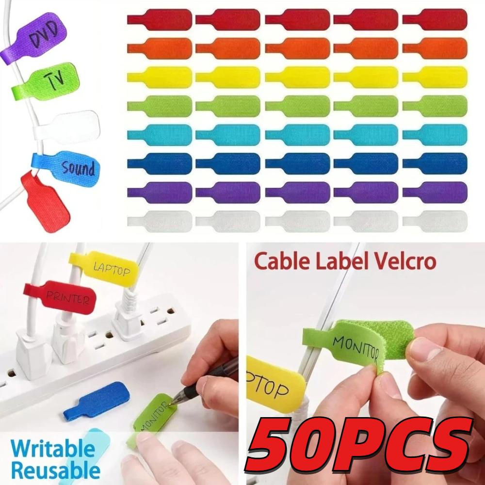 5-50Pcs Self-Adhesive Cable Labels, Reusable Waterproof Wire Marking Stickers, Fiber Cable Tags for Office Home Wire Organizer