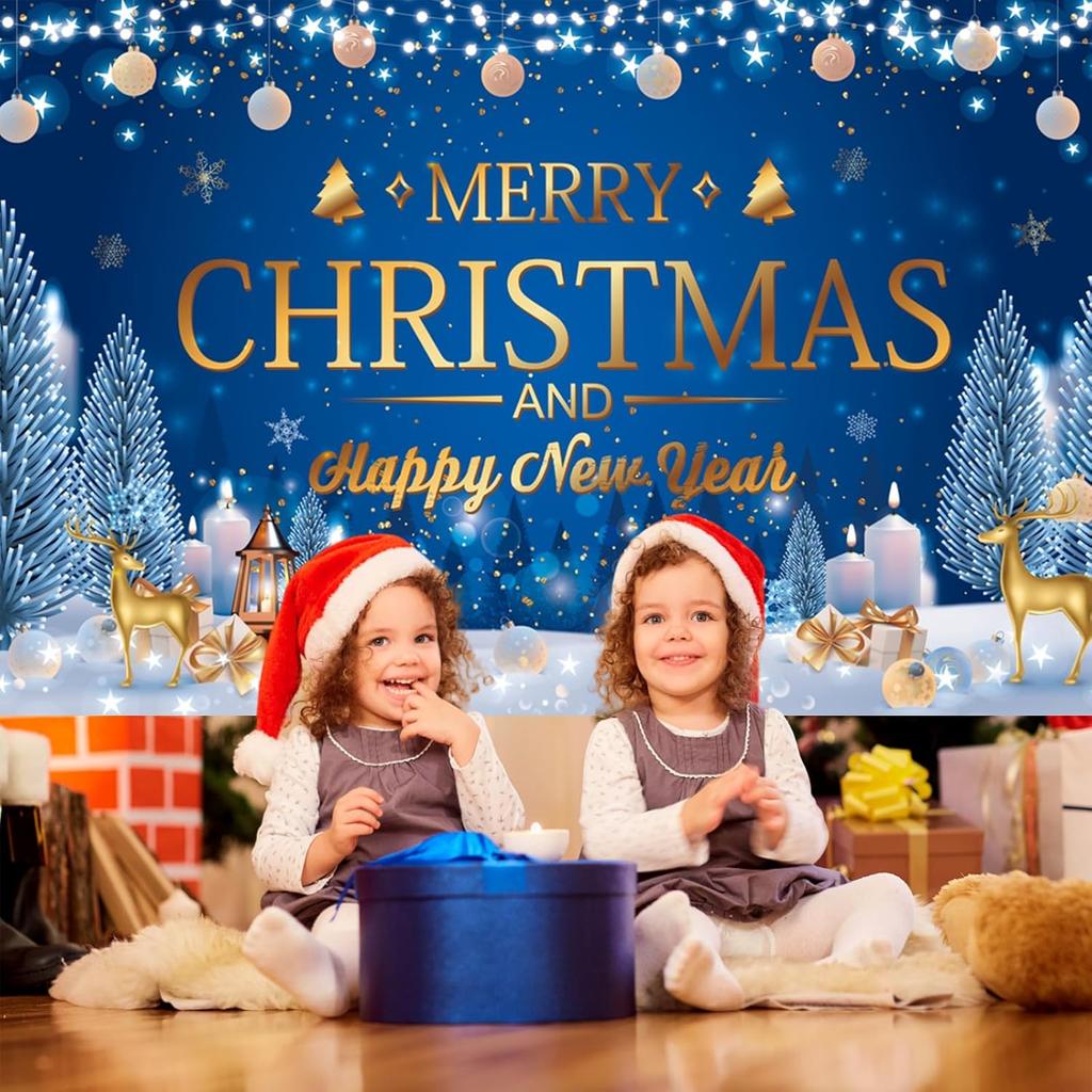 Large Christmas banner background "Merry Christmas" banner indoor background party decoration Christmas party decoration