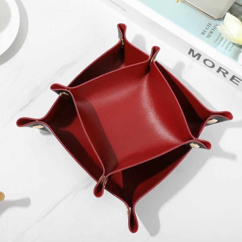 2PCS Nordic Leather Desktop Storage Tray PVC Leather Jewelry Cosmetic Key Storage Tray Desktop Folding Organizer Storage Box