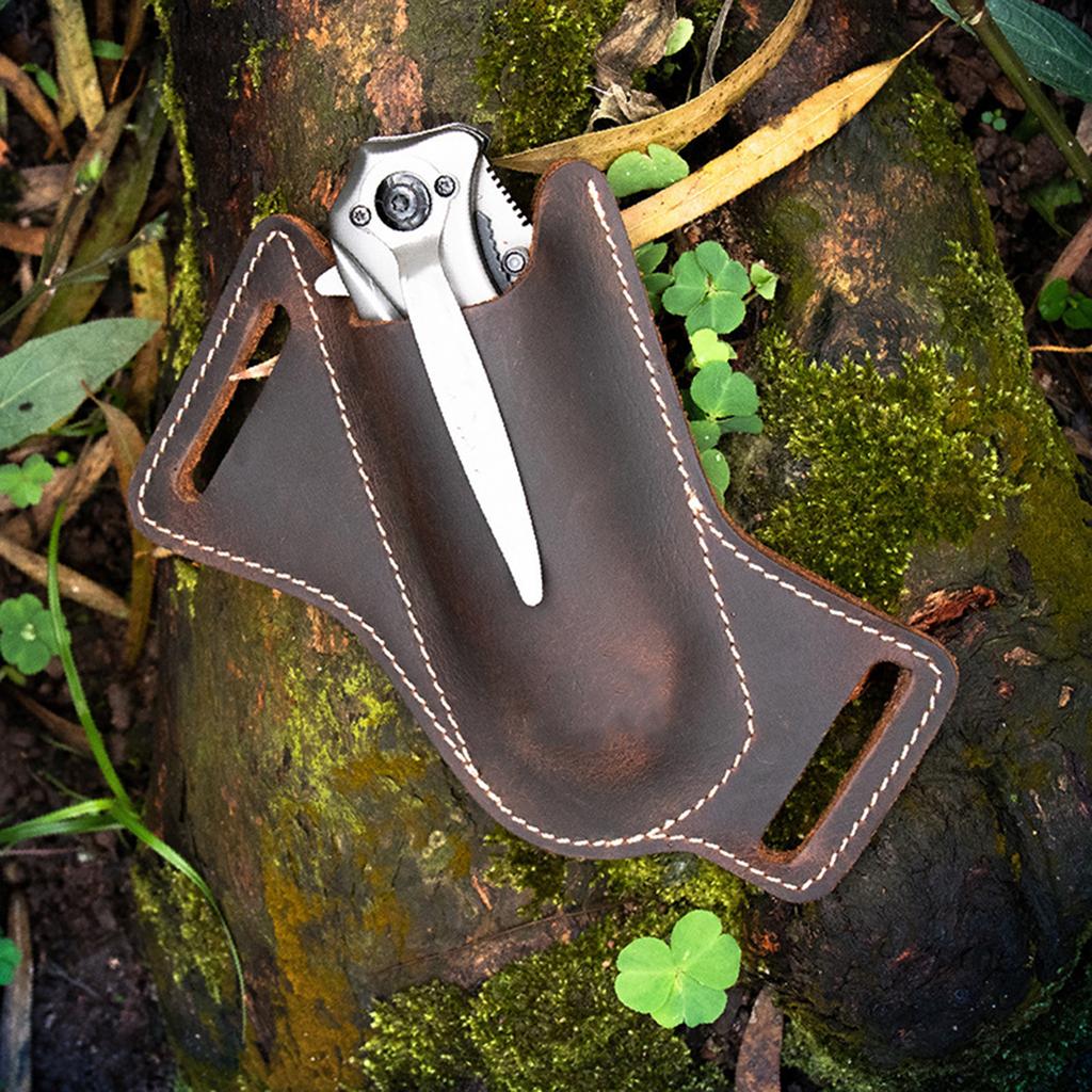 Handmade Leather Pocket Knife Sheath for Belt Folding Knife Sheath for Man Cross Draw Right Side Carry Open Top