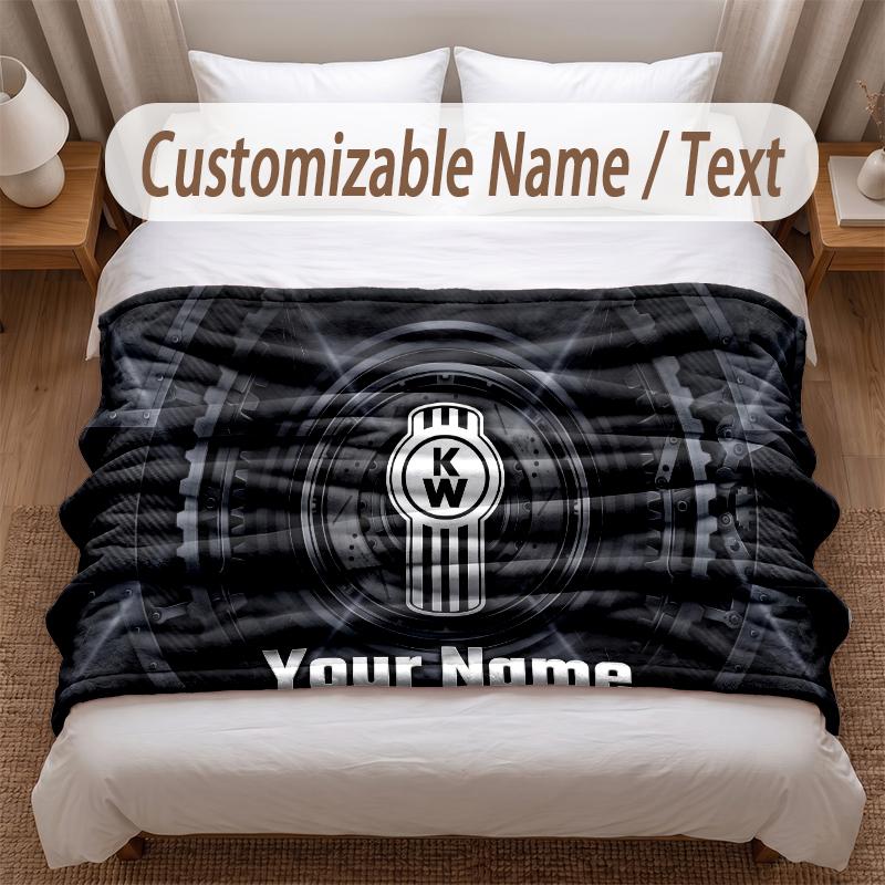 Kenworth Printed Flannel Blanket Custom Name Text Soft Warm Throw For Bedroom Holiday Gift