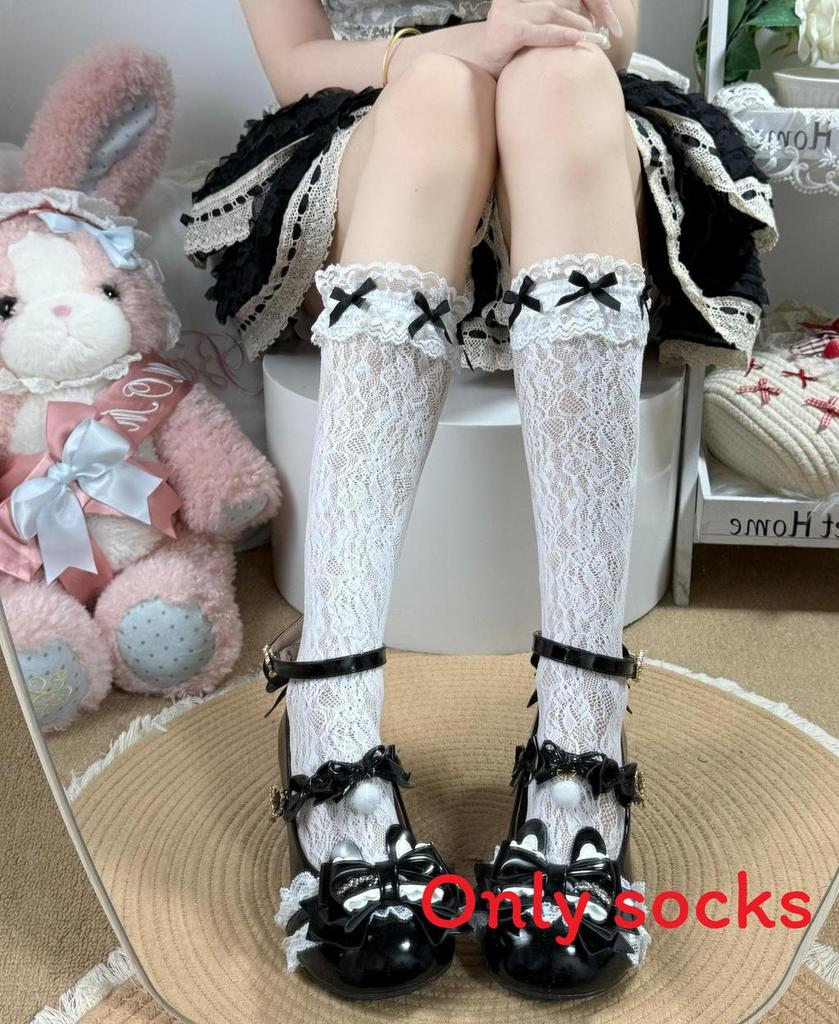 Lolita Kniestrümpfe mit schwarzer Spitzenborte und reißfestem Nylon für die Sommermode