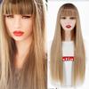 MERISIHAIR Brown Long Straight Wig with Blunt Bangs Synthetic Heat Resistant Fiber Wig for Women Daily Wear