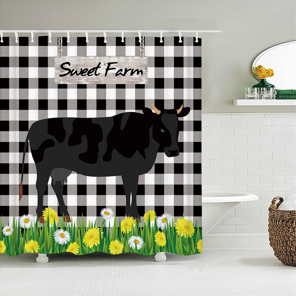 3D Printed Dutch Cattle Pattern Waterproof Bath Curtains Farm Cow Shower Curtains Bathroom Polyester Decoration Shower Curtain