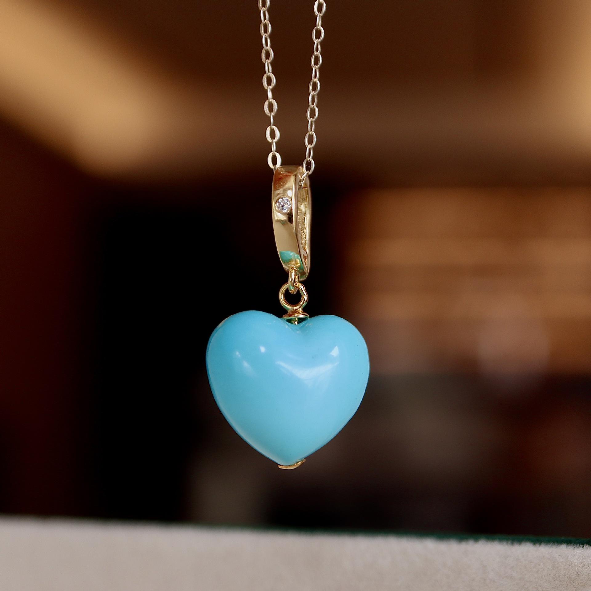 S925 Sterling Silver Turquoise Heart Pendant Approx. 15mm