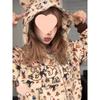 Amerikanisches Retro-Hundedruck-Kapuzensweatshirt für Damen - Herbstlich lässige lockere Strickjacke