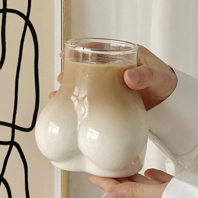 Transparent Borosilicate Glass Butt Shaped Mug Nordic-Inspired Creative Cute Cup For Milk Water Coffee Home Decor Adults Gift