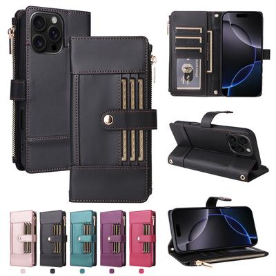 Luxury Crossbody Zipper Wallet Case For iPhone 17 Pro & Samsung S25 Ultra - Flip Leather Card Holder Cover