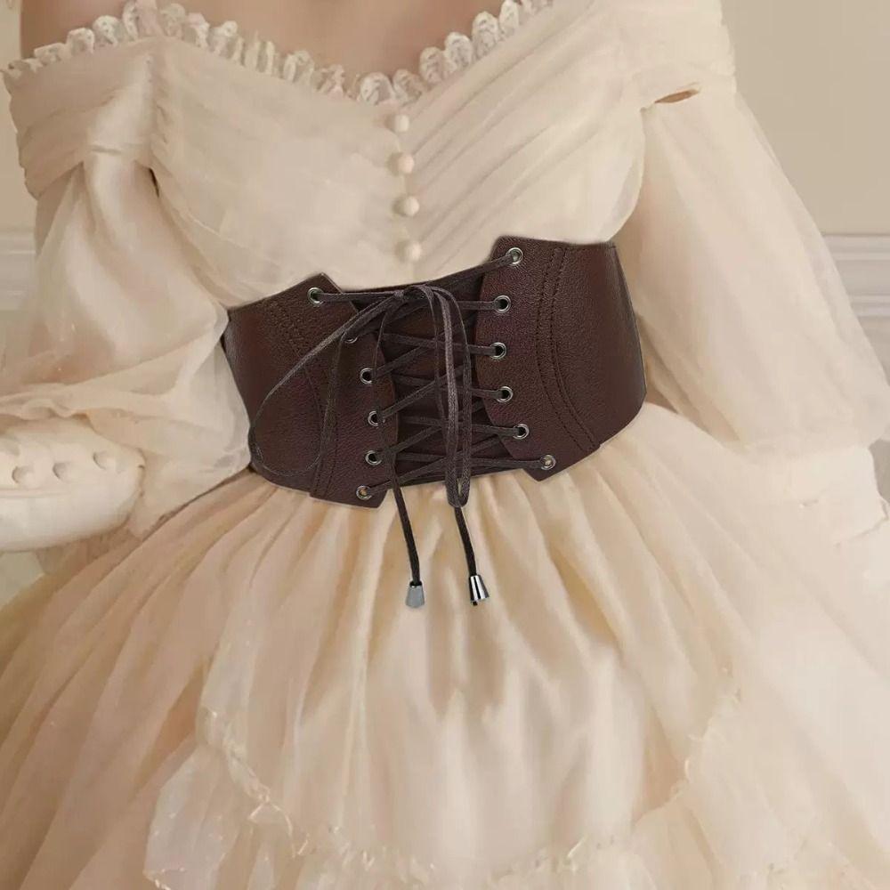 Solid Color PU Leather Corset Spicy Girl Western Cowboy Belt Gothic Wide Belt  Ladies