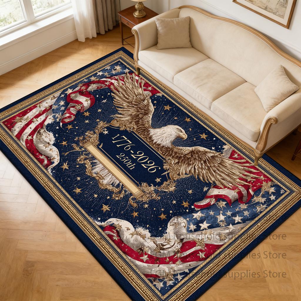 Retro Carpet American Flag Red White Blue Design Living Room Bedroom Home Decor Fluffy Mat Machine Washable Nonslip Rug study