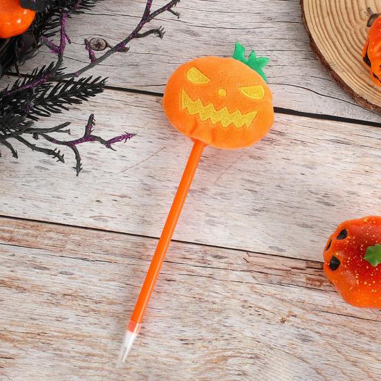 Push Ballpoint Pen Halloween Pumpkin Gel Ink Pen, 0.7mm Rollerball with Plush Pumpkin, Student Novelty Black for Party Favors, Gift Supplies