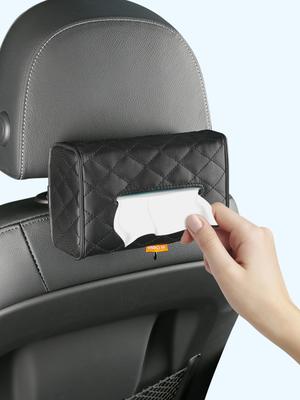 DOKYW Tissue Case, Car Tissue Cover, Car Tissue Box, PU Tissue Holder, Car Storage, Car Supplies, Black