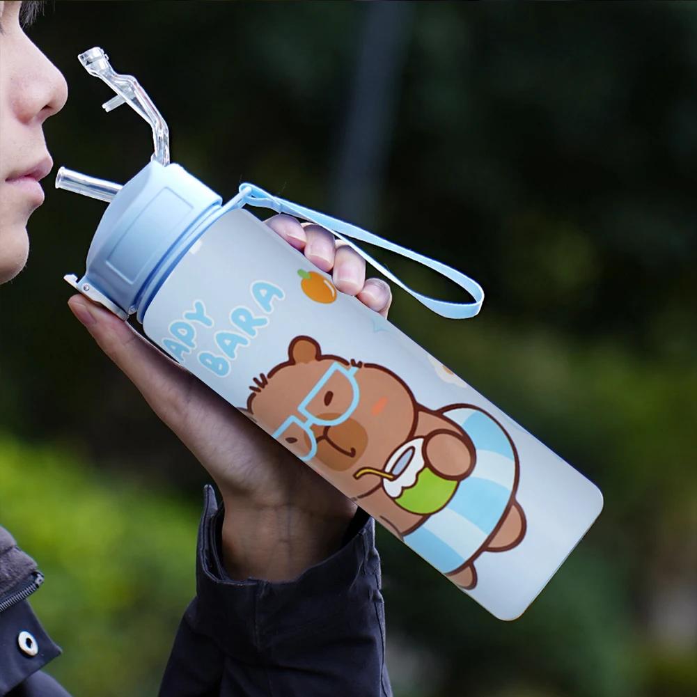 700ml Capybara Cute Water Cup with Straw & Handle Travel Water Cup Large Capacity Kawaii Water Bottle for Boys Girls Daily Use