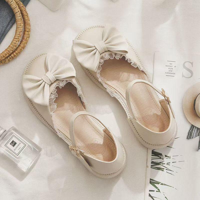 Thick-heeled small leather shoes, evening breeze gentle with skirt single shoes 2025 summer new bow Mary Jane sandals women