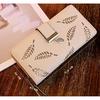Kobiety Hollow Out Leaf Long Clutch Torebka Posiadacz karty Bifold Skórzany portfel