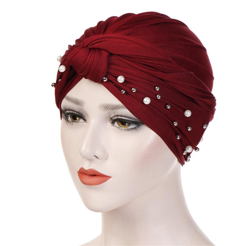 Fashion Gentlewomen Headscarf Hat Muslim Changeable Headdress Exquisite Elegant Beaded Hat